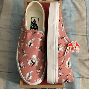 Vans slip ons, bird design. Pink
